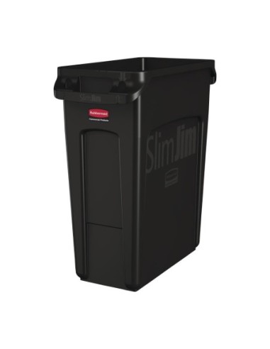 Collecteur de recyclage avec conduits d'aération Rubbermaid Slim Jim noir 60L