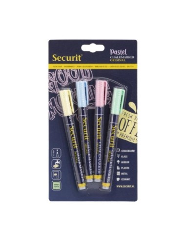 Marqueurs craie liquide Securit pointe 1-2mm couleurs pastel (lot de 4)