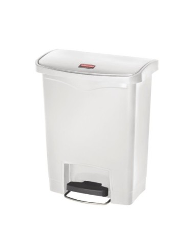 Poubelle à pédale frontale large Slim Jim Step-On Rubbermaid blanche 30L