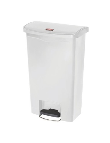 Poubelle à pédale frontale large Slim Jim Step-On Rubbermaid blanche 50L