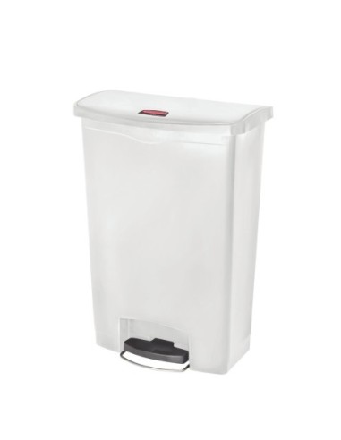 Poubelle à pédale frontale large Slim Jim Step-On Rubbermaid blanche 90L