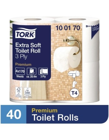 Papier toilette rouleau traditionnel extra doux Tork 3 plis  (Lot de 40)