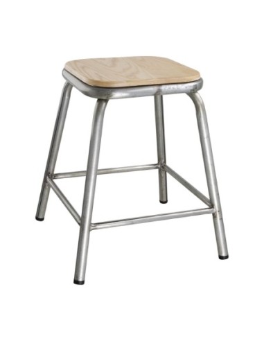 Tabouret bas en acier galvanisé avec assise en bois Bolero Cantina (lot de 4)