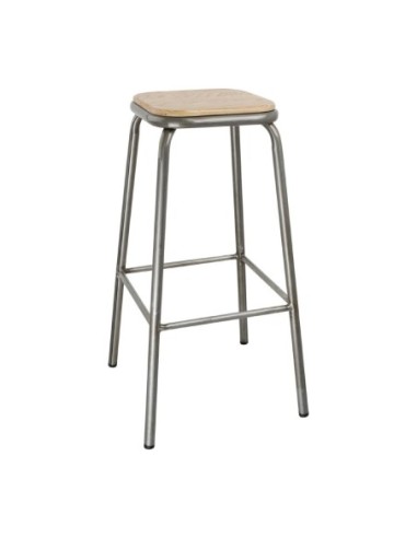 Tabouret haut en acier galvanisé avec assise en bois Bolero Cantina (lot de 4)