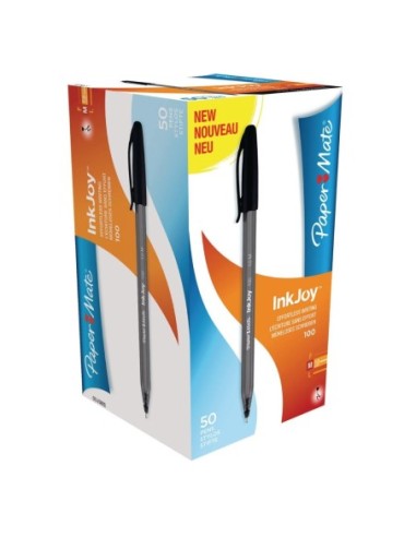 Stylos-bille pointe moyenne Paper Mate InkJoy 100 noirs (lot de 50)