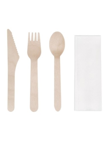 Sachets repas couverts en bois avec serviette Fiesta Compostable (lot de 250)