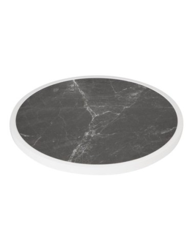 Plateau de table extérieur rond en verre trempé Bolero effet granit foncé bord blanc 580mm