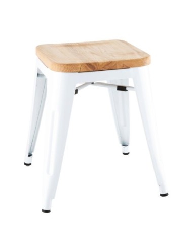 Tabourets bas Bolero Bistro avec coussin d'assise en bois blanc (paquet de 4)