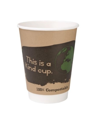 Gobelets boissons chaudes compostables en PLA double paroi Fiesta Compostable 355ml (x500)