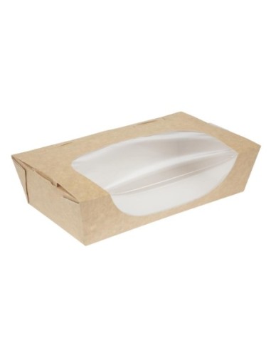 Barquettes à salade kraft recyclables avec fenêtre 1000ml (lot de 200)