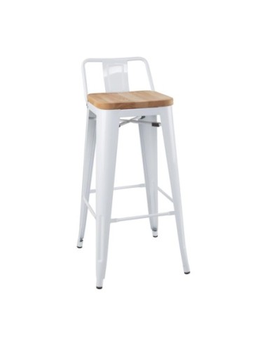 Tabourets bistro hauts avec dossier et assise en bois Bolero blancs (lot de 4)