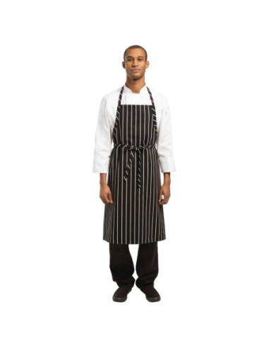 Tablier bavette tissé Chef Works Premium rayures noires et blanches