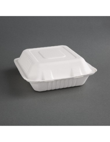 Boîtes 3 compartiments avec couvercle à charnière compostables en bagasse Fiesta Compostable 201mm (lot de 200)