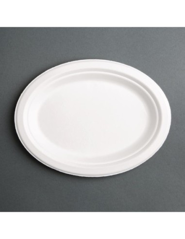 Assiettes ovales compostables en bagasse Fiesta Compostable 198mm (lot de 50)