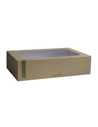 Boîtes compostables standards avec plateau et couvercle à fenêtre Vegware (Lot de 50)