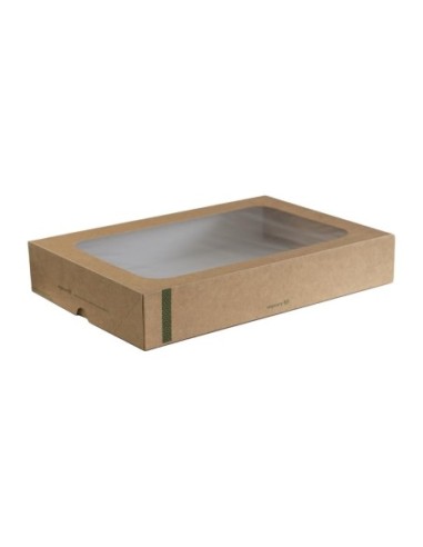 Grandes boîtes compostables avec plateau et couvercle à fenêtre Vegware (Lot de 25)