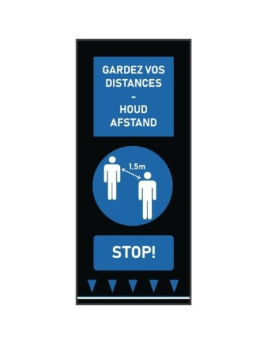 Tapis de distanciation sociale 150x65cm bleu - personnes (attention : texte néerlandais et français)