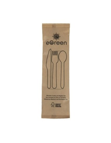 Ensembles de couverts en bois 4-en-1 emballages individuels kraft eGreen (lot de 250)