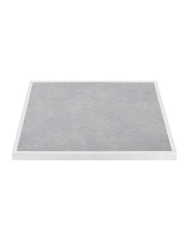 Plateau de table extérieur carré en verre trempé Bolero effet pierre gris clair bord blanc 700 mm