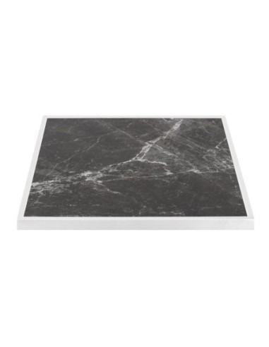 Plateau de table extérieur carré en verre trempé Bolero effet granit foncé bord blanc 700 mm