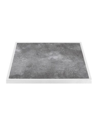 Plateau de table extérieur carré en verre trempé Bolero effet pierre foncée bord blanc 700 mm