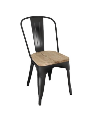 Chaise en acier noir avec assise en bois Bolero Bistro (lot de 4)