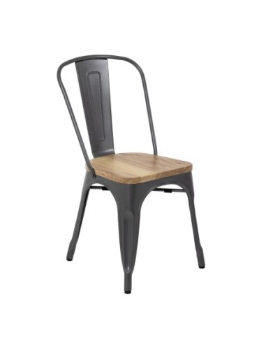 Chaises en acier avec assise en bois Bolero Bistro gris métallisé (lot de 4)