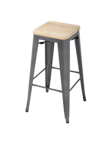 Tabourets hauts en acier gris avec assise en bois Bolero Bistro (lot de 4)