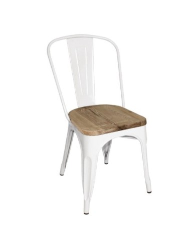 Chaises en acier avec assise en bois Bolero blanches (lot de 4)