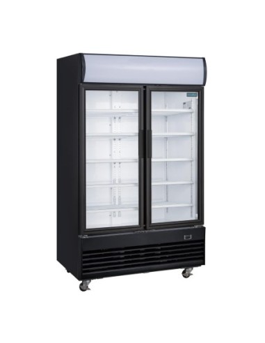 Vitrine réfrigérée positive 2 portes battantes avec caisson lumineux Polar Série G 950L noire