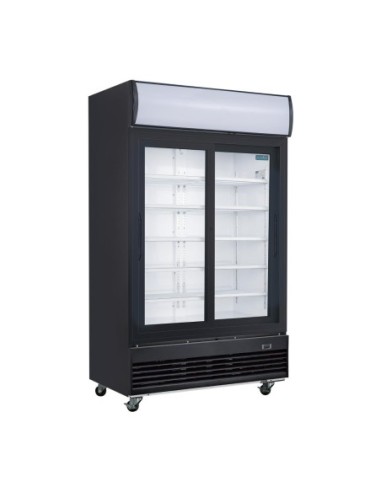 Vitrine réfrigérée positive 2 portes coulissantes avec caisson lumineux Polar Série G 950L noire