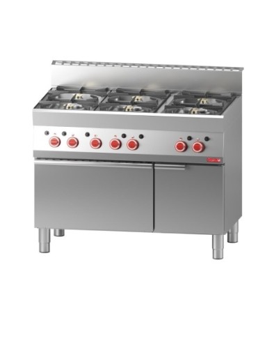 Fourneau 6 feux sur four gaz et placard fermé Gastro M 650 65/110CFG