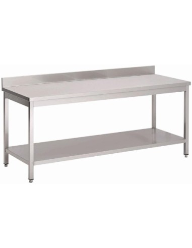 Table inox avec étagère basse et dosseret Gastro M 700 x 700 x 890mm