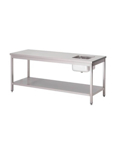 Table du chef inox avec bac à gauche et étagère basse Gastro M 1400 x 700 x 890mm