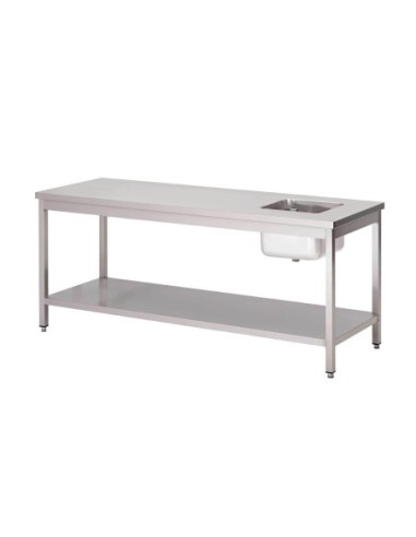 Table du chef inox avec bac à gauche et étagère basse Gastro M 1800 x 700 x 890mm