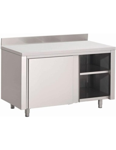 Table armoire inox avec portes coulissantes et dosseret Gastro M 1000 x 700 x 875mm