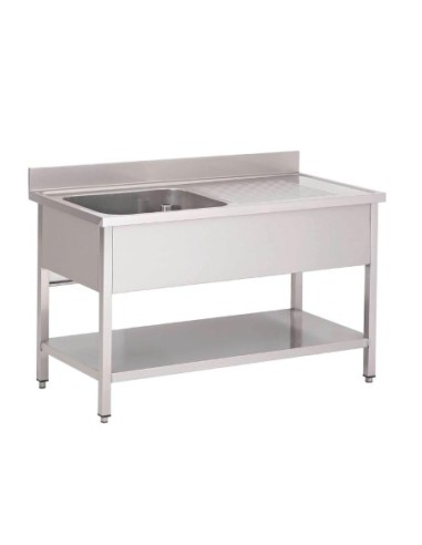 Plonge inox avec étagère basse Gastro M 1 bac à gauche 120 x 70 x 85 cm