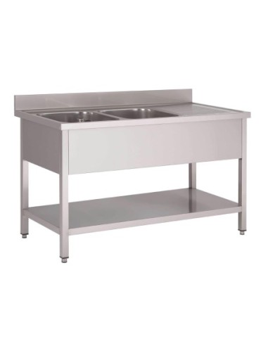 Plonge inox avec étagère basse Gastro M 2 bacs à gauche 160 x 70 x 85 cm