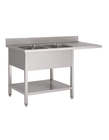 Plonge inox avec étagère basse et emplacement lave-vaisselle Gastro M 2 bacs à gauche 160 x 70 x 85 cm