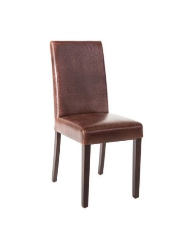 Chaise dossier haut en simili cuir Bolero marron foncé patiné x2