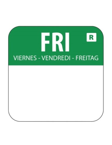 Etiquettes alimentaires code couleur vert Hygiplas vendredi 24mm (Lot de 1000)