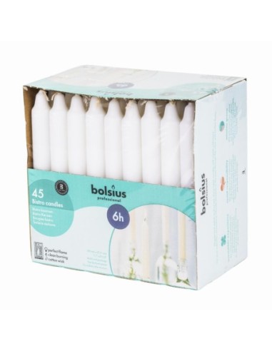 Bougies bistro Bolsius 177mm blanches (Lot de 45)