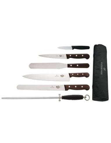 Ensemble couteaux manche en bois de rose, couteau de cuisinier 250mm et étui Victorinox