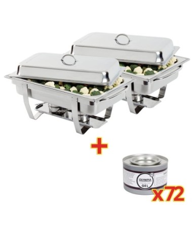 OFFRE SPÉCIALE Lot de 2 chafing dish Milan GN 1/1 + 72 capsules de gel combustible Olympia