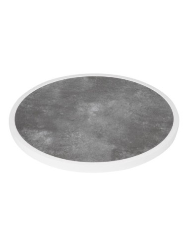 Plateau de table extérieur rond en verre trempé Bolero effet pierre foncée bord blanc 580mm