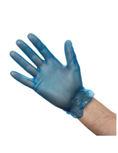 Gants alimentaires en vinyle poudré Hygiplas bleus L (Lot de 100)