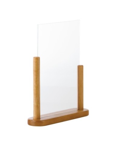 Porte-menu de table acrylique avec support en bois Securit teck A4