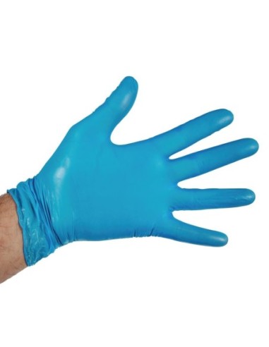 Gants alimentaires en vinyle non poudrés Hygiplas bleus L (Lot de 100)