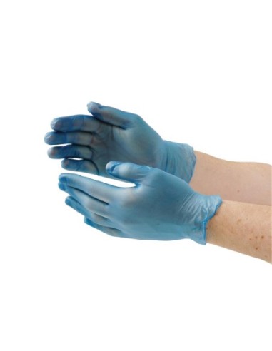 Gants alimentaires en vinyle non poudrés Hygiplas bleus S (Lot de 100)