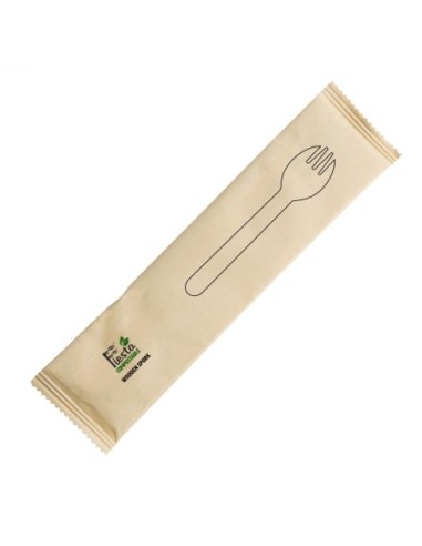 Cuillères-fourchettes en bois emballées individuellement Fiesta Compostable (lot de 500)